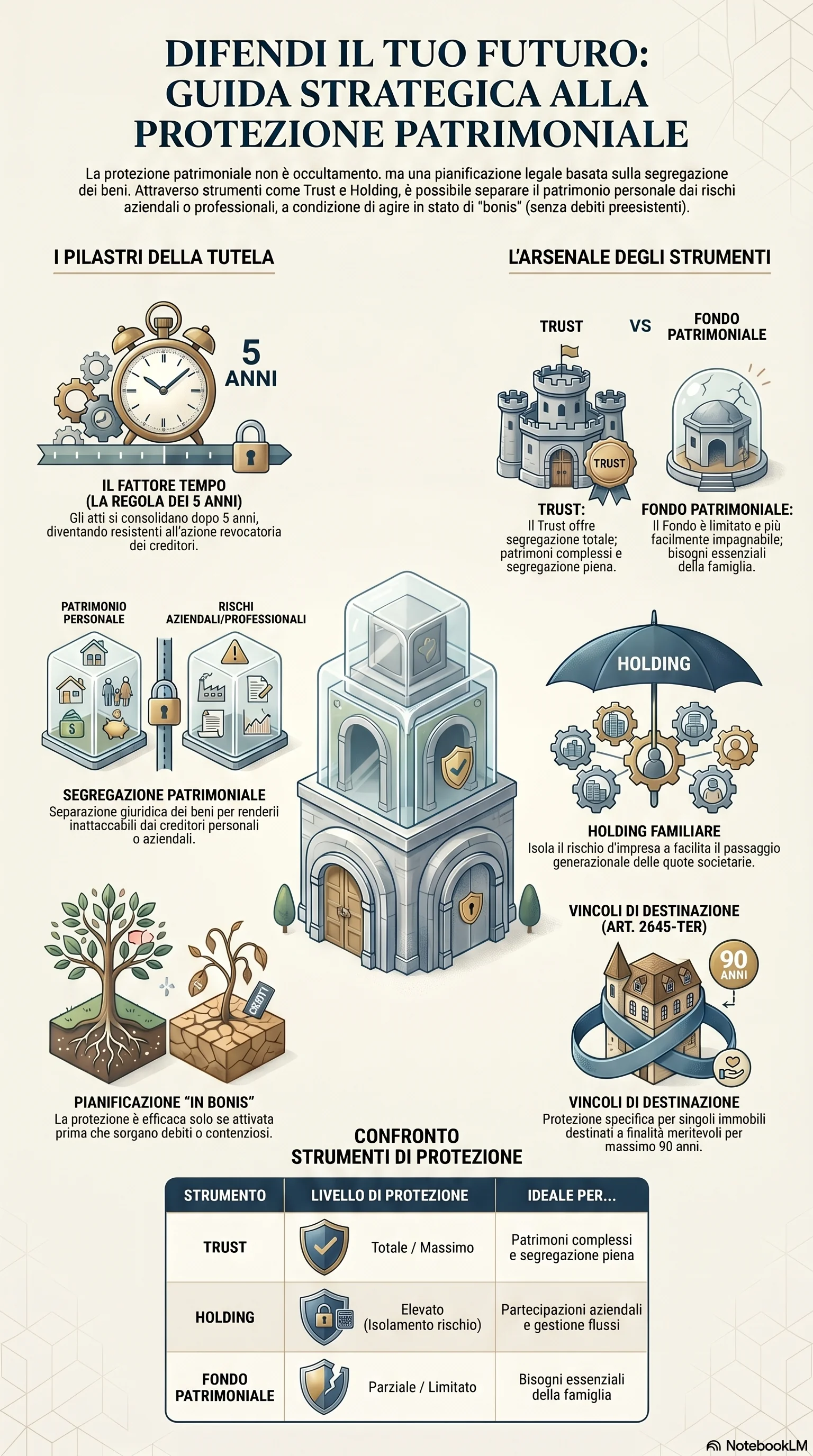 Infografica riassuntiva: Strategie Protezione Patrimonio: Come Costruire un Piano Efficace