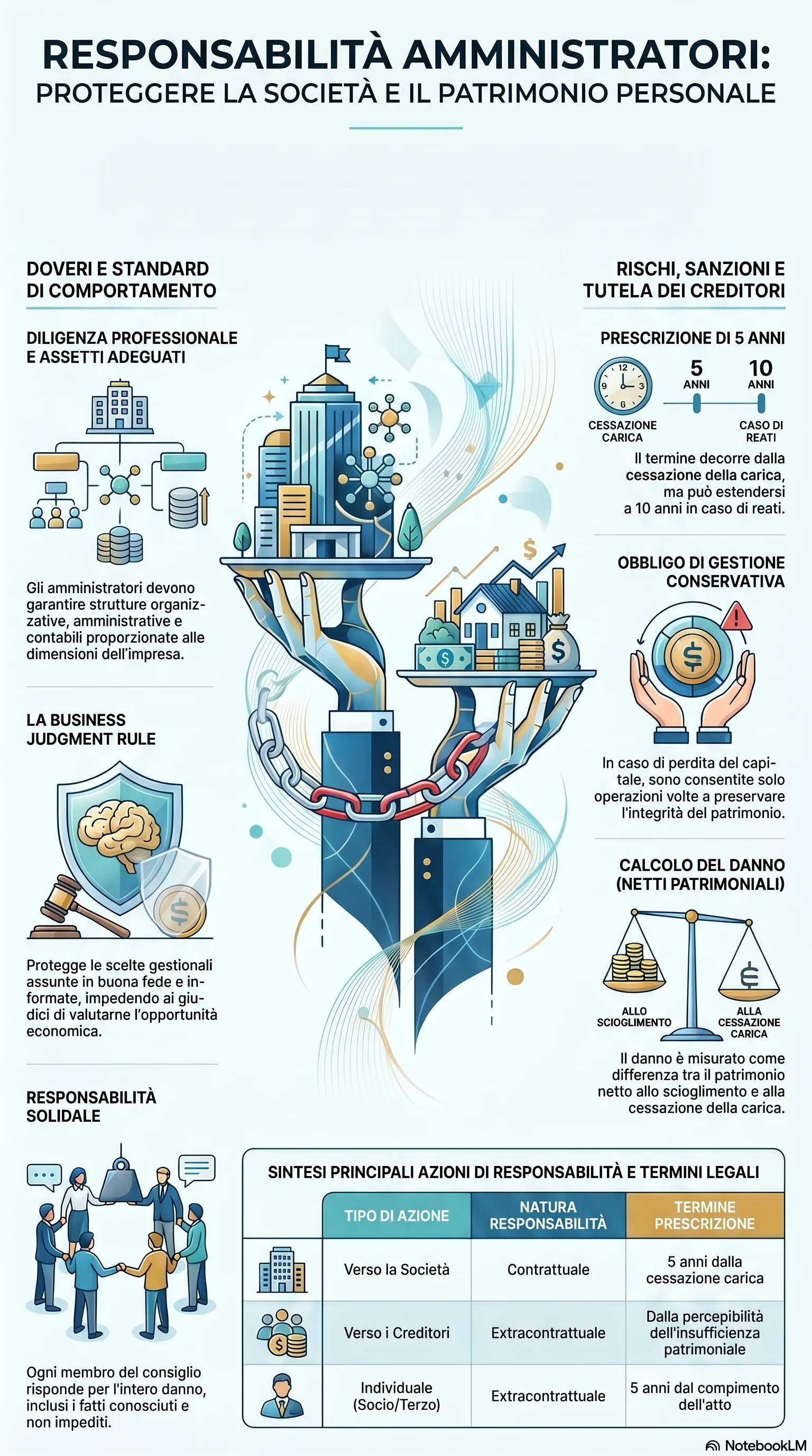 Infografica riassuntiva: Responsabilità Amministratori: Doveri, Rischi e Conseguenze