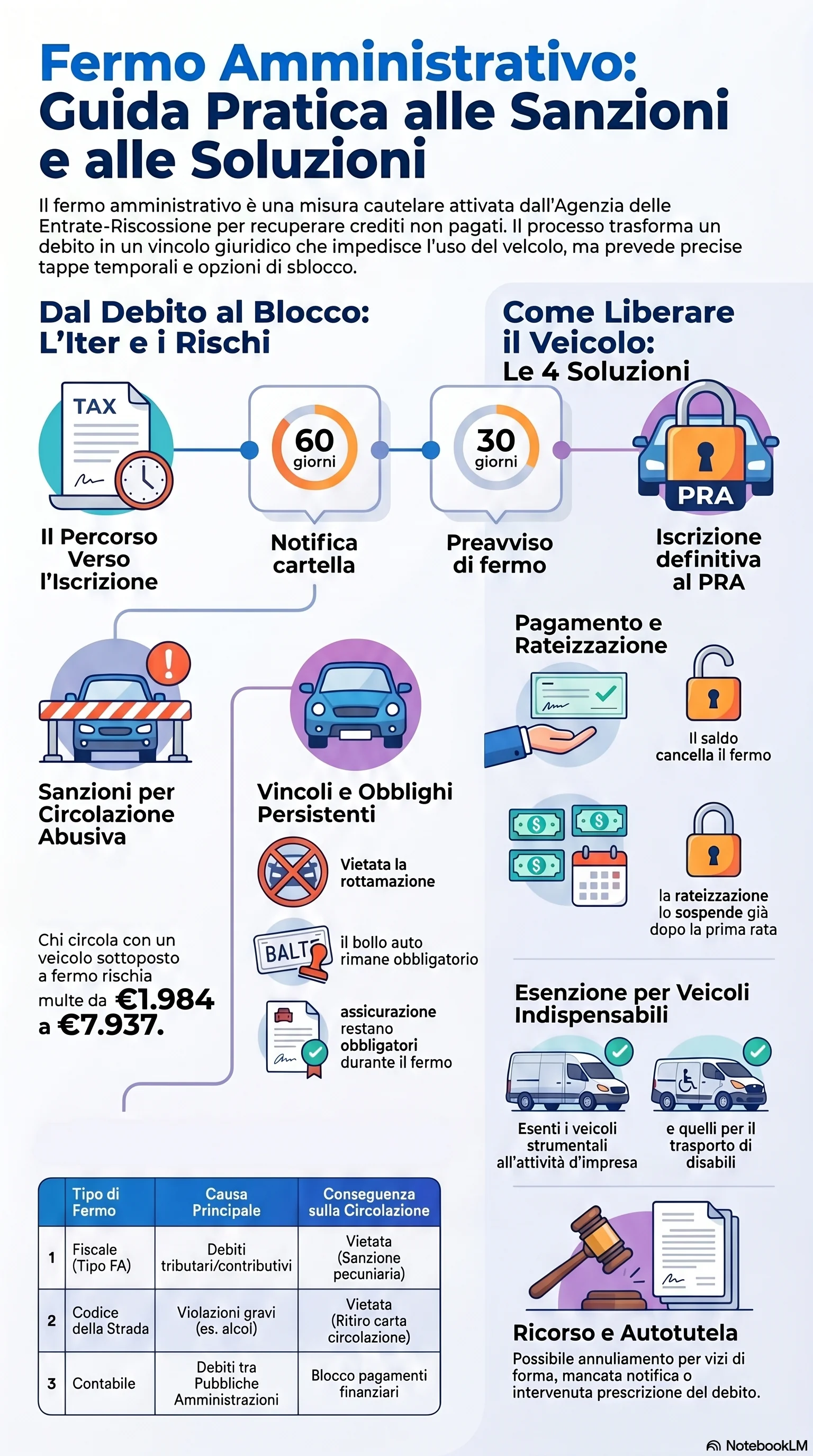 Infografica riassuntiva: Fermo Amministrativo: Cos'è e Come Funziona