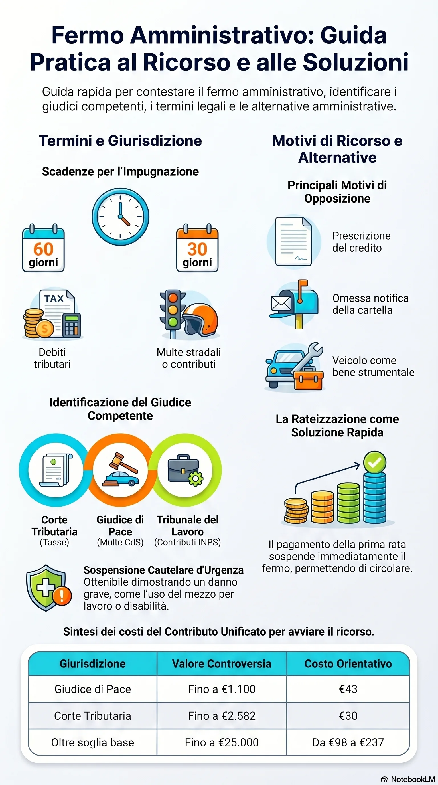 Infografica riassuntiva: Ricorso Fermo Amministrativo: Come Opporsi al Provvedimento