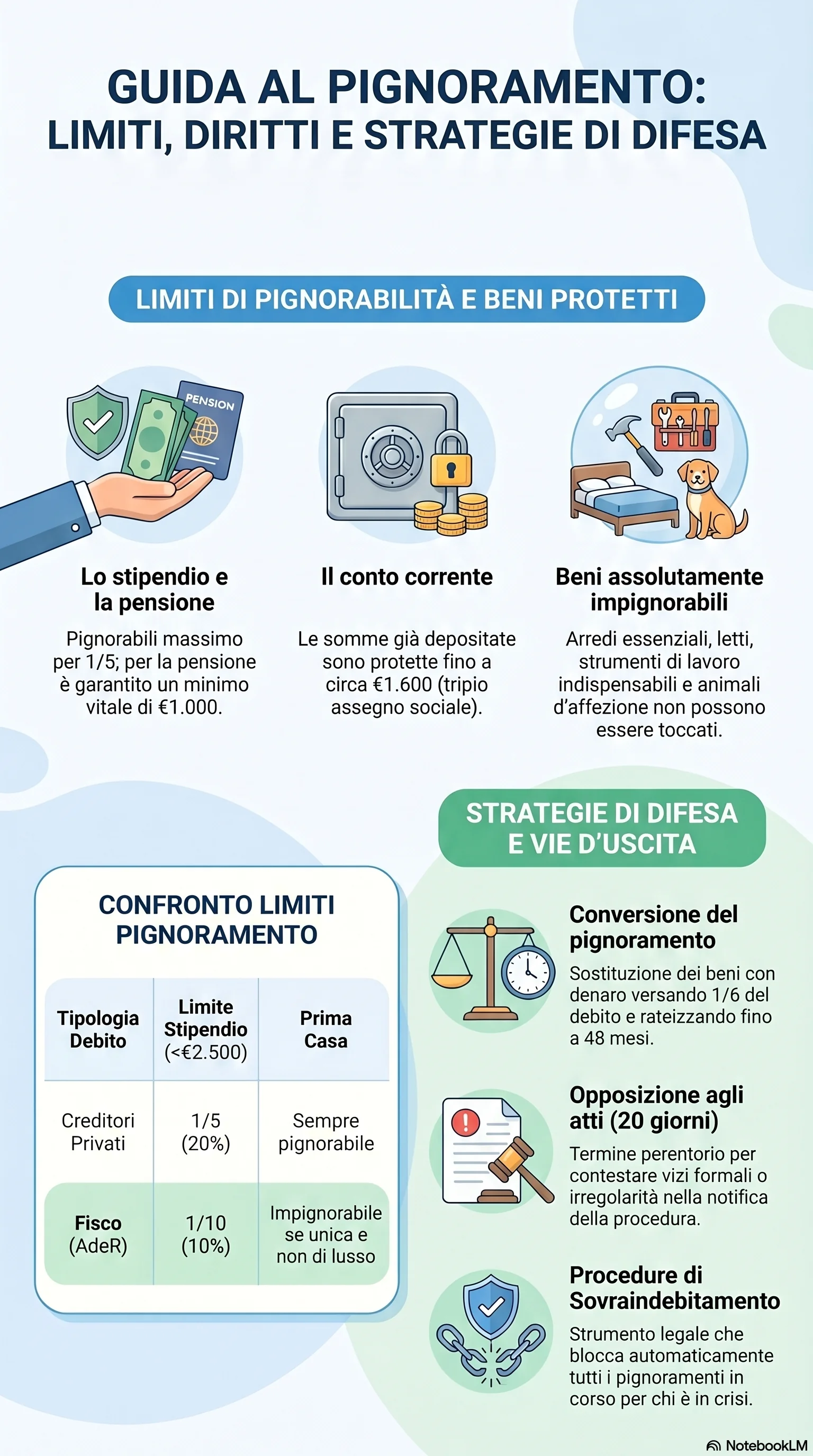 Infografica riassuntiva: Pignoramento: Cos'è, Come Funziona e Come Difendersi