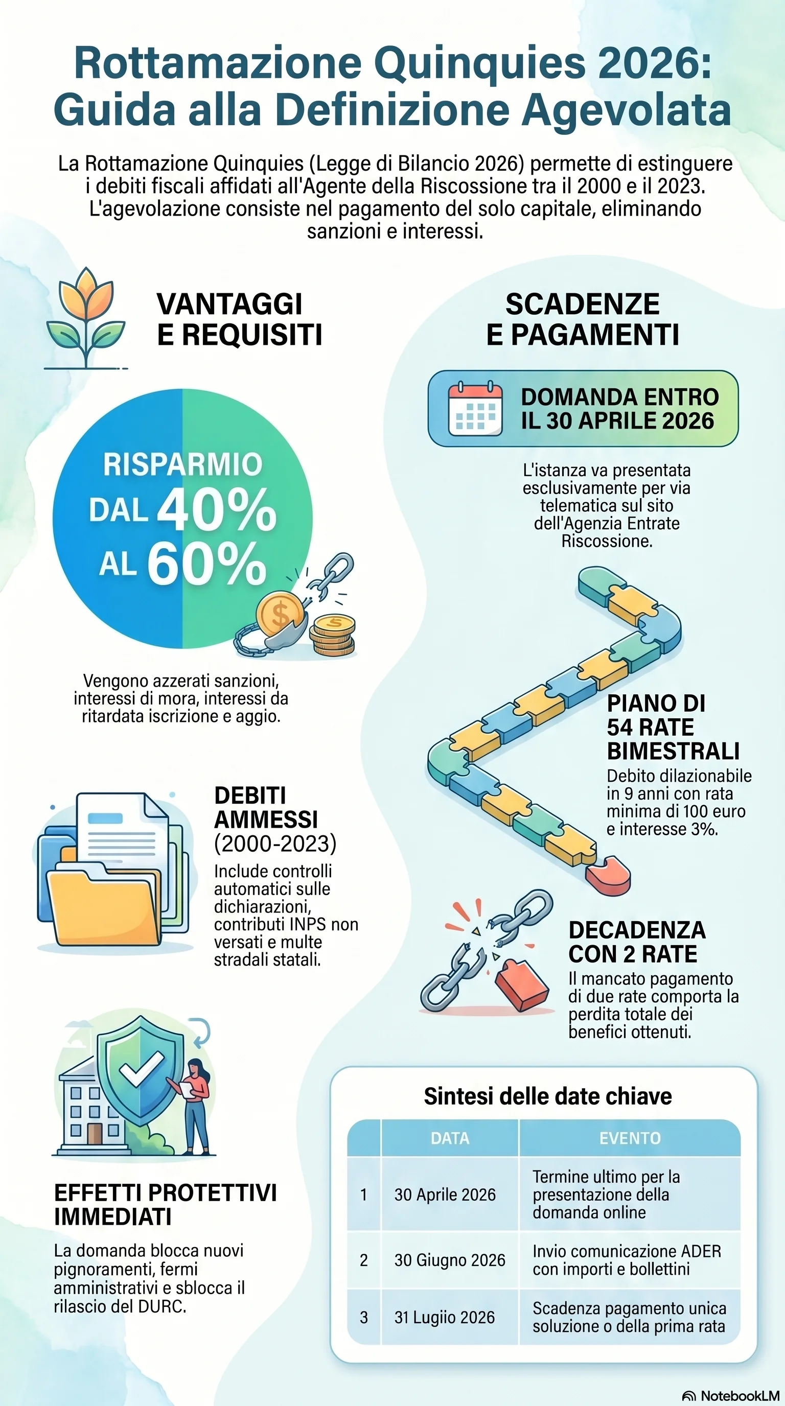 Infografica riassuntiva: Rottamazione Cartelle: Guida alla Definizione Agevolata 2026