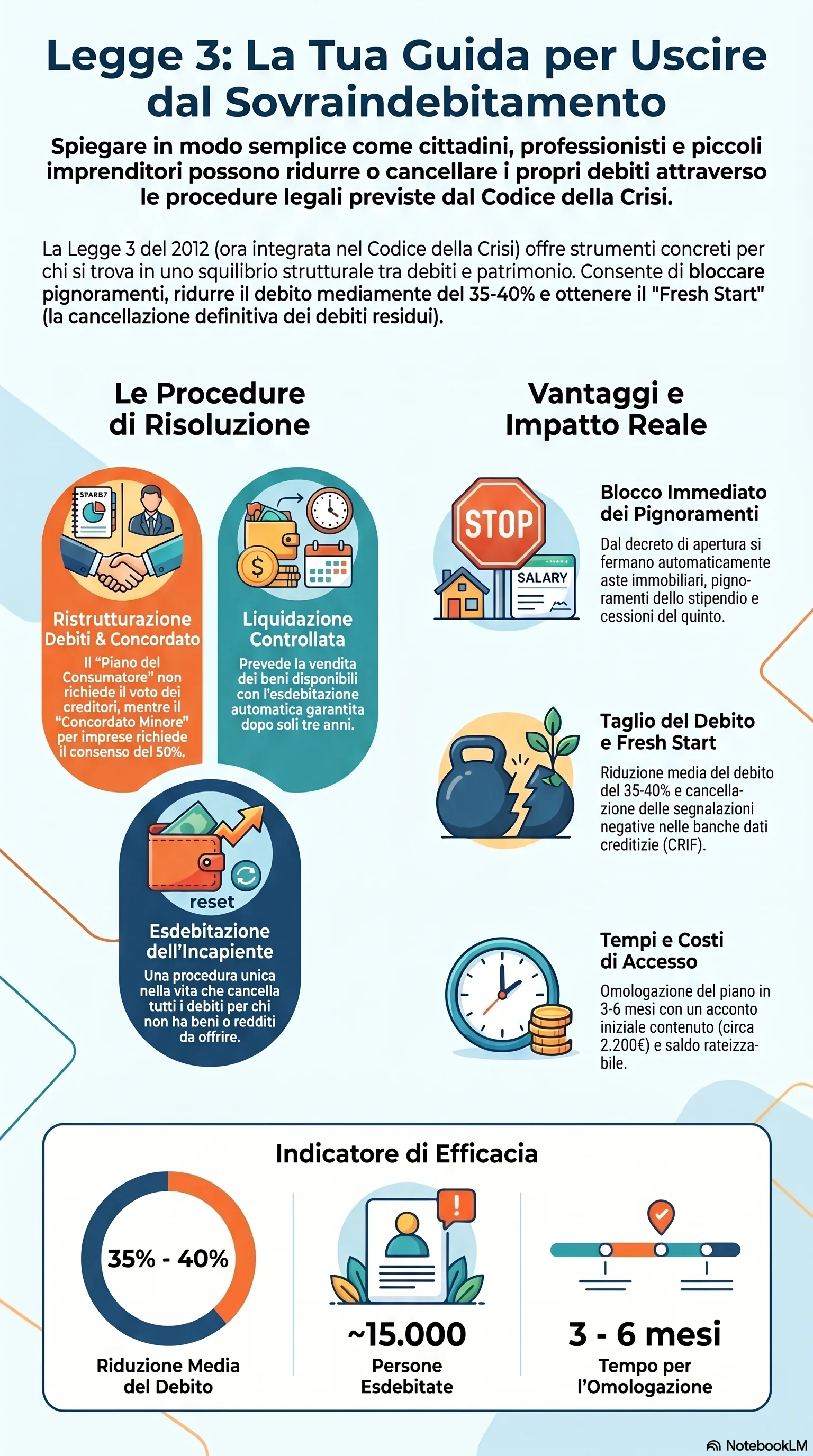 Infografica riassuntiva: Sovraindebitamento Legge 3: Guida alle Procedure